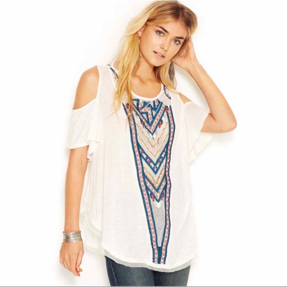 Free People | Embroidered Mesh Top